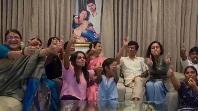 Vijay&rsquo;s Family Blows Whistles in Celebration as TVK Leads on 104 Seats In Tamil Nadu Election (Watch Video)