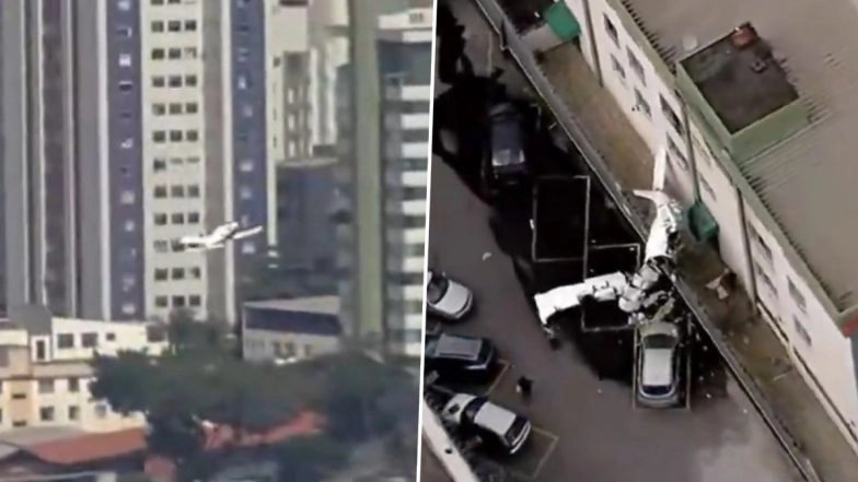 Plane Crash in Brazil: Small Plane Crashes Into Building in Belo Horizonte, Pilot Trapped in Wreckage; Chilling Video Surfaces