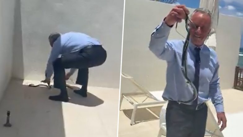 RFK Jr Snake Catching Viral Video: US Health Secretary Seen Picking Up Black Racer Snakes Bare-Handed As Cheryl Hines Reacts in Shock