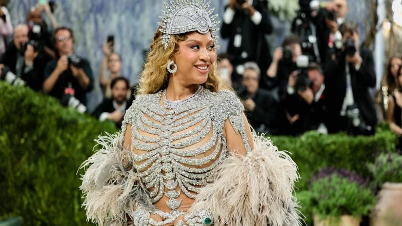 Entertainment News | Met Gala 2026: Beyonce Shuts Down Red Carpet in Bold Skeleton-inspired Look with Dramatic Feathered Cape