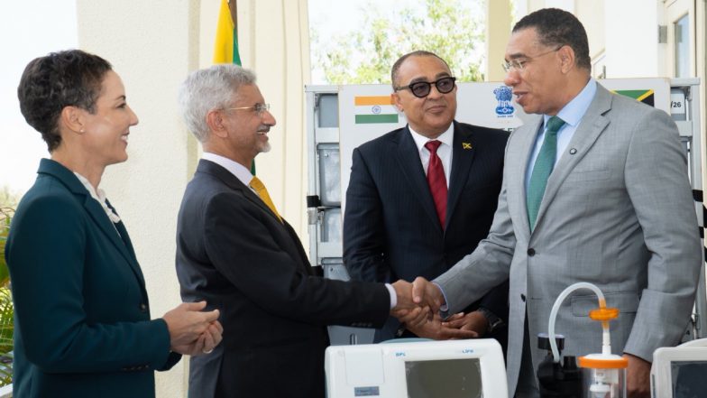 World News | EAM Jaishankar Meets Jamaican PM Holness; Hands over BHISHM Cubes to Bolster Bilateral Ties and Disaster Readiness