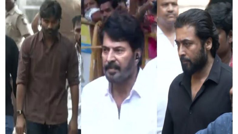 Entertainment News | Mammootty, Dhanush, Suriya and Others Arrive to Pay Final Respects to Late Producer RB Choudary
