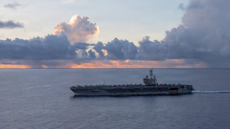 World News | US Navy Fires at Iranian-flagged Vessel in Gulf of Oman as Part of Its Naval Blockade