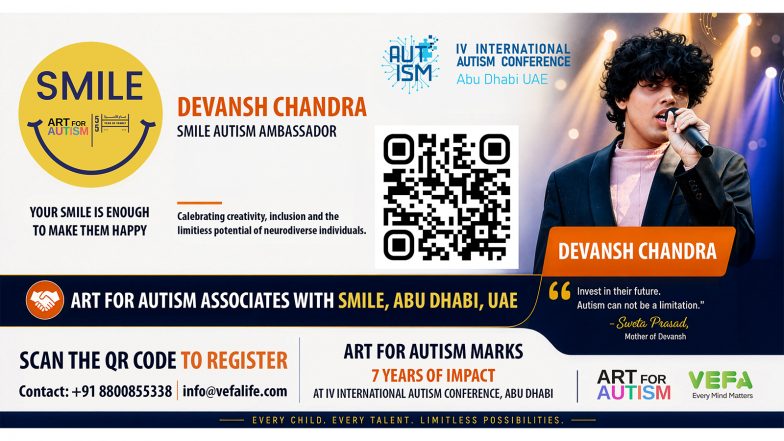 Business News | Devansh Chandra, Neurodiverse Singer, Named Global Ambassador at Abu Dhabi's IV International Autism Conference 2026; Art for Autism Marks 7 Years
