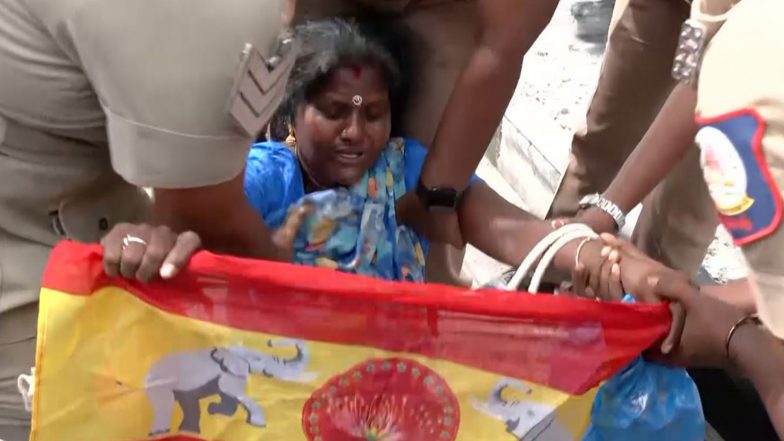 India News | Tamil Nadu: Police Detain TVK Supporters Protesting Outside Raj Bhavan over Governor Not Inviting Vijay