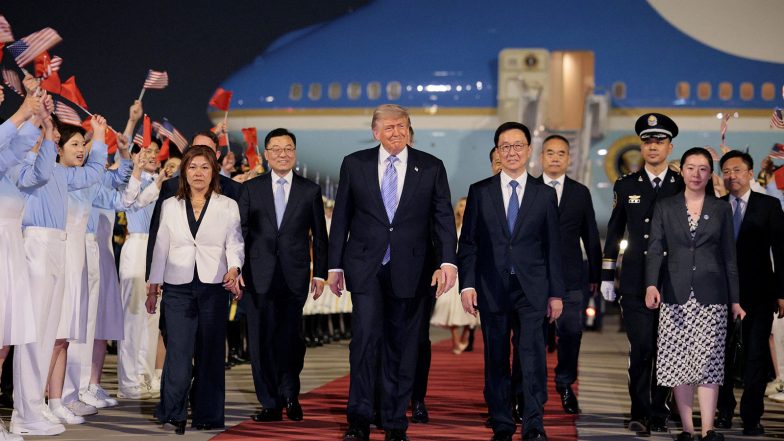 World News | President Trump Arrives in China for High-stakes Summit with President Xi Jingping