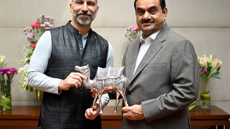 India News | Uber CEO Meets Gautam Adani, Says His Company is Setting Up Its First Data Centre in India with Adani Group