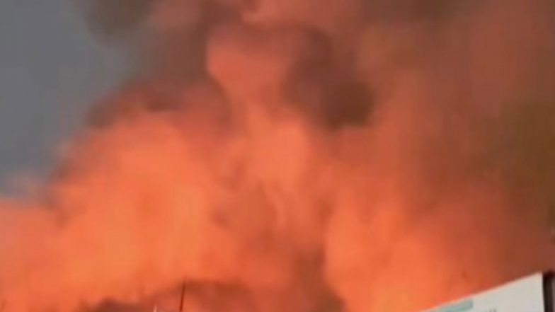India News | UP: Massive Fire Breaks out at Shahberi Furniture Market in Greater Noida, 8 Shops Damaged