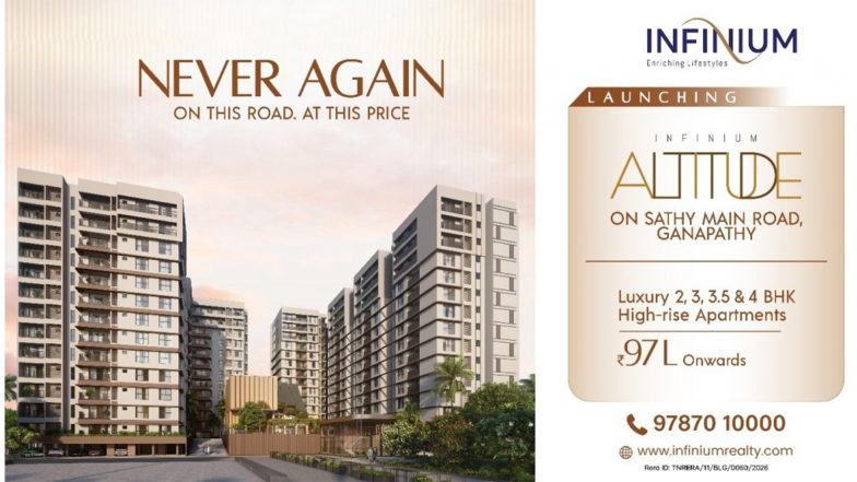 Business News | Coimbatore's Skyline Gets a New Icon: Infinium Developers Launches 'Altitude', a Luxury High-Rise Community on Sathy Main Road