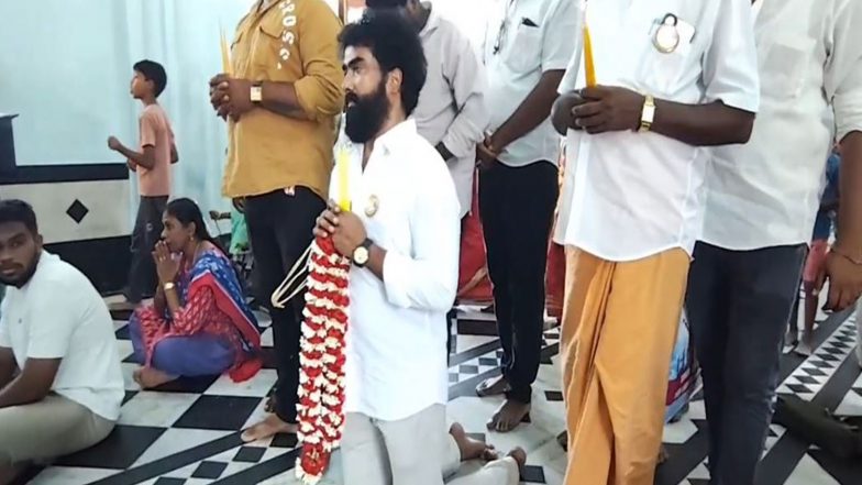 India News | TVK Functionary Fulfils Vow at Church by Walking on Knees After Vijay's Assembly Election Victory