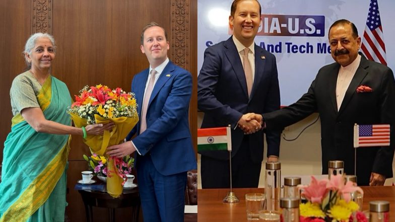 Business News | US Ambassador Meets Nirmala Sitharaman, Jitendra Singh to Deepen Critical Bilateral Tech and Economic Ties