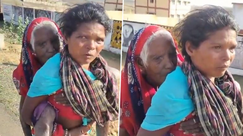Chhattisgarh: Tribal Woman Carries 90-Year-Old Mother-in-Law To Bank on Her Back for 3 Km To Retrieve Stopped Pension; Video Surfaces