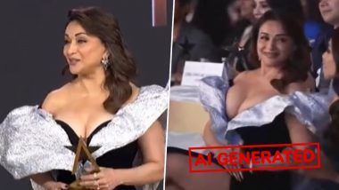 Fact Check: Madhuri Dixit's Awards Night Viral Video Shows AI-Modified Cleavage in Revealing Dress (Watch)