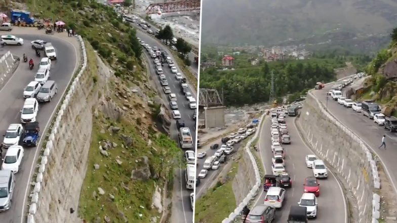 Manali Traffic Video: Bumper-to-Bumper Traffic Seen in Himachal Pradesh City As Tourists Flock to Hills To Beat the Heat; Clip Surfaces