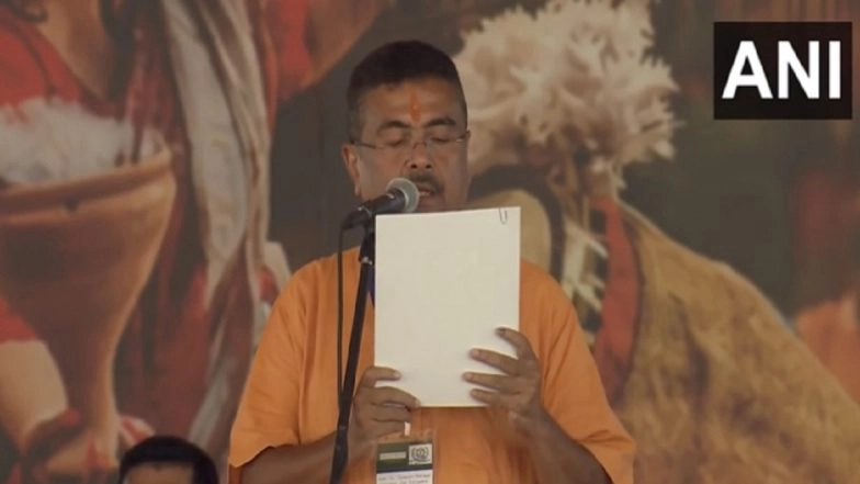 West Bengal CM Oath Taking Ceremony: Suvendu Adhikari Takes Oath As First BJP Chief Minister of State at Brigade Parade Ground (Watch Video)