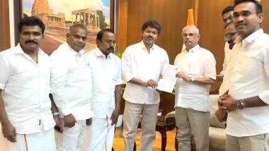 TVK Chief Vijay Meets Governor Rajendra Arlekar at Lok Bhavan, Stakes Claim To Form Govt in Tamil Nadu