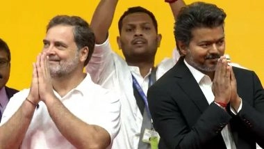 Vijay Swearing-In Ceremony: Rahul Gandhi, TVK Chief Share Stage in Chennai (Watch Video)