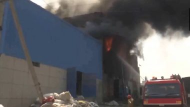Delhi Fire: Massive Blaze Erupts at Factory in Kanjhawala Industrial Area; 28 Fire Tenders Rushed (Watch Video)