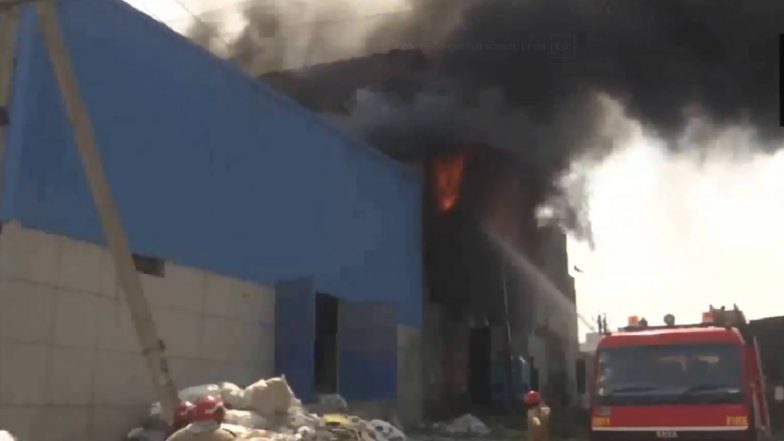 Delhi Fire: Massive Blaze Erupts at Factory in Kanjhawala Industrial Area; 28 Fire Tenders Rushed (Watch Video)