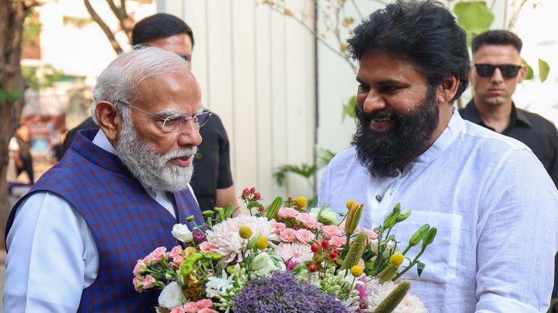 PM Narendra Modi Meets Andhra Pradesh Deputy CM Pawan Kalyan, Enquires About His Well-Being, Wishes Him Good Health (See Pics)