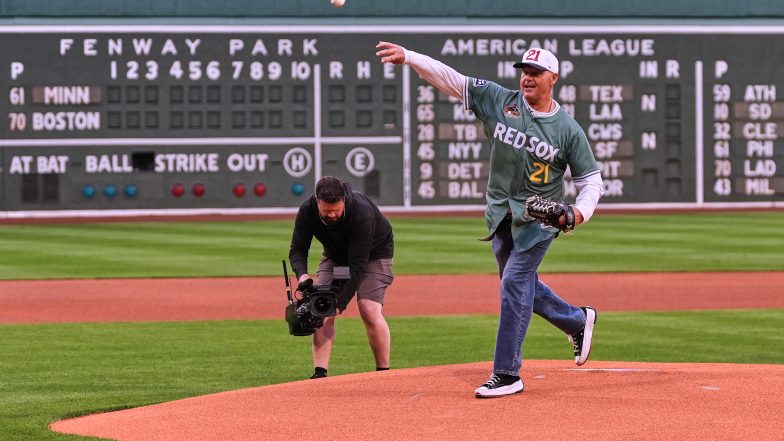 Roger Clemens Throws out First Pitch to Son Kody at Fenway Park