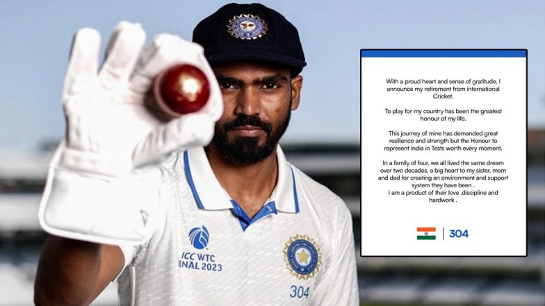 KS Bharat Retires: India Wicket-Keeper Announces Retirement From International Cricket