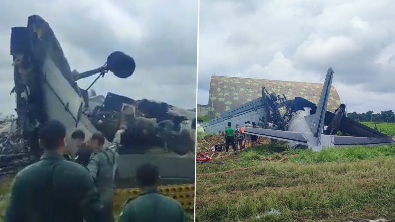 IAF Plane Crash: AN-32 Aircraft Bursts Into Flames After Landing at Jorhat Air Force Station In Assam, Killing 5 Personnel (Watch Videos)