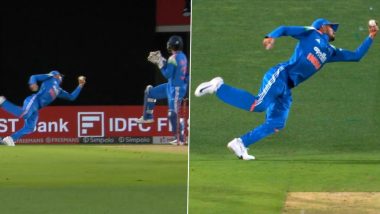 Shubman Gill Takes Sensational One-Handed Catch To Dismiss Allah Ghazanafar During IND vs AFG 1st ODI 2026 (Watch Video)