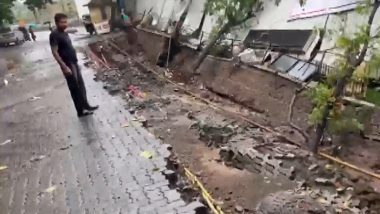 Mumbai Wall Collapse: Retaining Wall Adjacent to Residential Building Crashes in Vikhroli West (Watch Video)