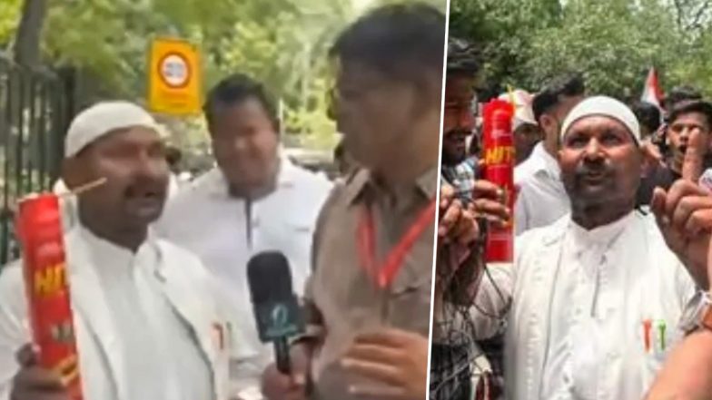 CJP Protest: Man With &lsquo;Hit&rsquo; Spray Breaches Security at Jantar Mantar, Scuffle Erupts (Watch Video)