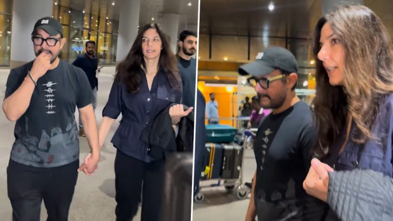 Aamir Khan and Gauri Spratt Serve Major Couple Goals As They Walk Hand-in-Hand at Mumbai Airport Ahead of July Wedding (Watch Video)