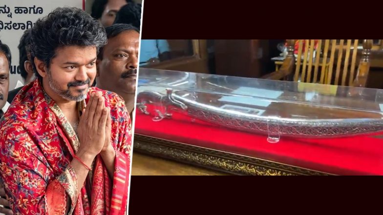 Tamil Nadu CM Vijay Visits Sri Mookambika Temple in Karnataka, Offers 1.6-Kg Silver Sword to Deity (Watch Video)