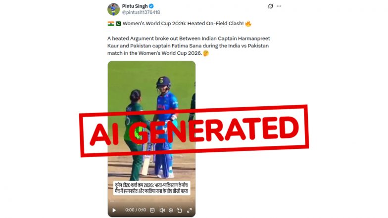 Fact Check: Viral Video of 'Harmanpreet Kaur-Fatima Sana Fight' During India vs Pakistan ICC Women's T20 World Cup 2026 is AI-Generated