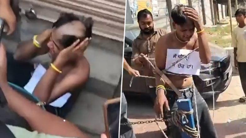Ludhiana Shocker: FIR Registered After Mob Tied Suspected Phone Snatcher to Pole, Shaved His Head and Forced Him to Wear &lsquo;Main Chor Hun&rsquo; Placard (Watch Video)