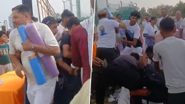 Yoga Day 2026 Event in Meerut Turns Chaotic As Crowd Rushes for Mats at Kailash Prakash Stadium (Watch Video)