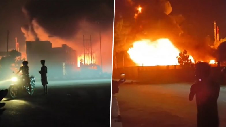 Varanasi Fire: High Alert After Massive Blaze Breaks Out at Plastic Pipe Warehouse Near CNG Pump (Watch Video)