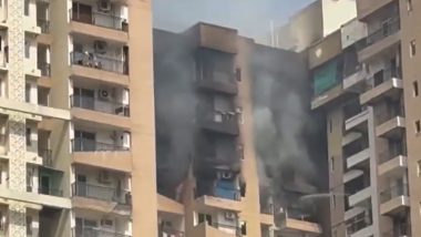 Aranya Society Fire Video: Massive Blaze Erupts on 21st Floor of Noida Residential Tower, AC Blast Suspected