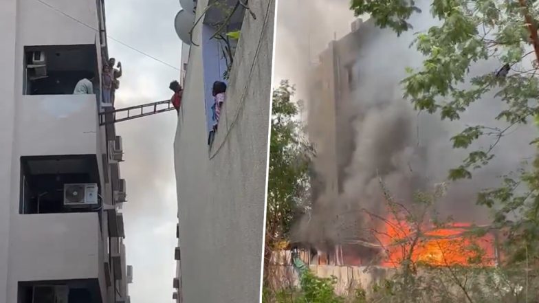 Indore EV Showroom Fire: Over 20 Rescued As Massive Blaze Erupts at Electric Vehicle Showroom in Madhya Pradesh, No Casualty (Watch Videos)