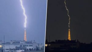Eiffel Tower Lightning Strike Video: Dramatic Clip Viral on Social Media After Paris Storms