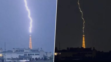 Eiffel Tower Lightning Strike Video: Dramatic Clip Viral on Social Media After Paris Storms