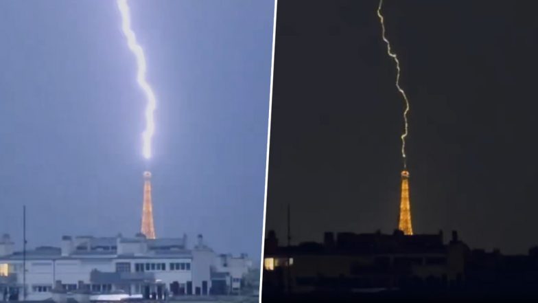 Eiffel Tower Lightning Strike Video: Dramatic Clip Viral on Social Media After Paris Storms