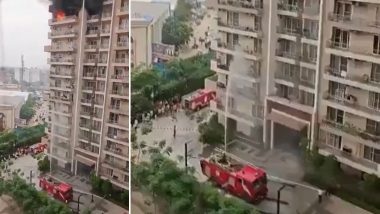 Noida Fire: Viral Videos Show Fire Brigade Water Appearing To Reach Only 6th Floor As Blaze Rages on 12th Floor of Ivy County Society