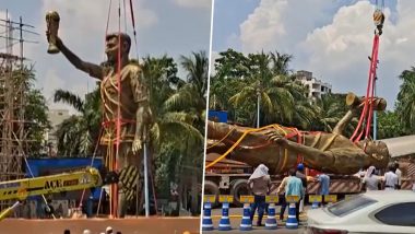 Lionel Messi Statue Removed in Kolkata: 70-Foot Monument Dismantled Over Safety Concerns After Storms (Watch Video)