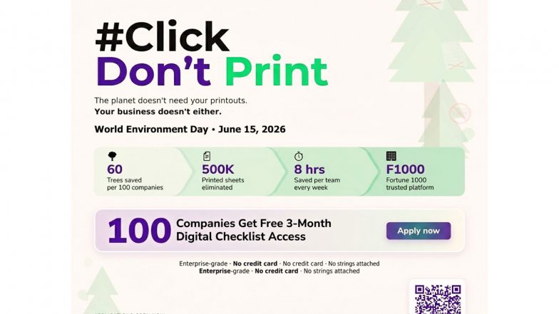 Business News | FusionEdge CAFM Platform Launches #ClickDontPrint Campaign- 100 Companies to Get Free Digital Checklist Access This World Environment Day 2026