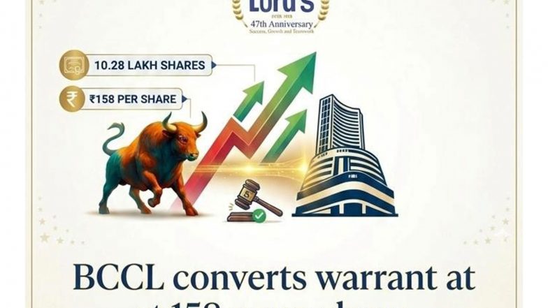 Business News | Lord's Mark Industries Ltd Confirms Shares Conversion Entitlement of 10.28 Lakh Shares at ₹158 Per Share