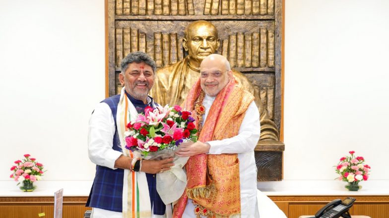 India News | Karnataka CM Shivakumar Calls on Amit Shah, Seeks Approval on Proposal for Improving Strengthening Law and Order