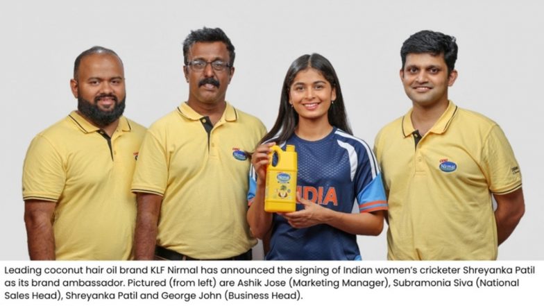 Business News | KLF Nirmal Signs Shreyanka Patil as Brand Ambassador for Karnataka; Launches Initiative to Support Aspiring Women Cricketers
