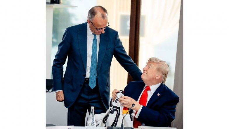 Sports News | German Chancellor Friedrich Merz Gifts Trump '47' Germany Football Jersey at G7 Summit