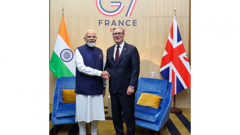 World News | PM Modi Meets UK Counterpart Starmer on Sidelines of G7 Summit, Says Trade Deal Has Opened Many Avenues of Economic Cooperation