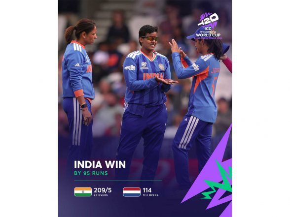 Sports News |  Women's T20 WC: Clinical India Beat Netherlands by 95 Runs; Shafali, Smriti, Charani Shine